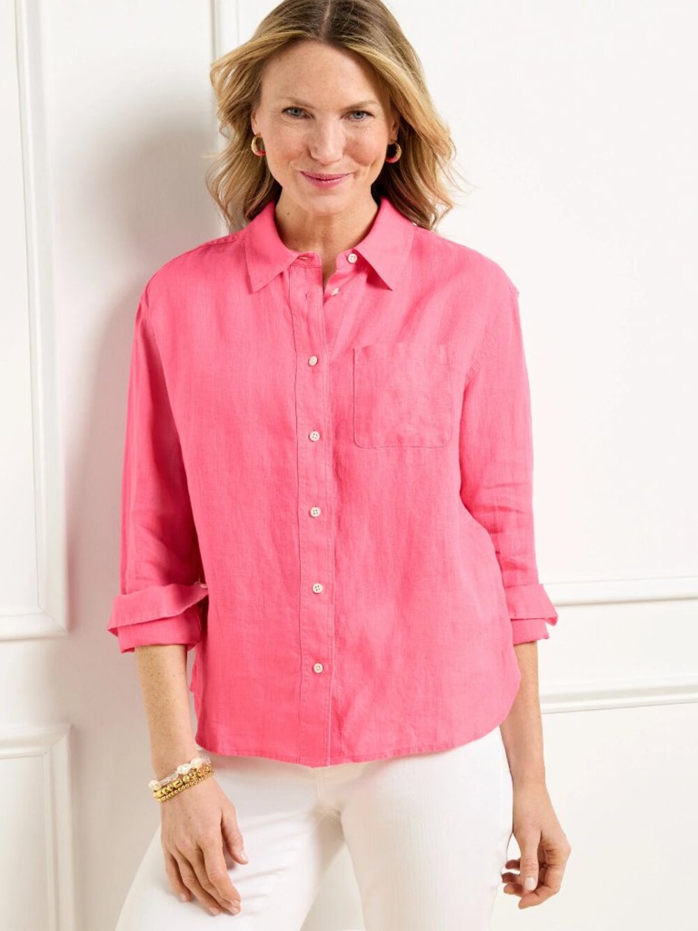Talbots 100% Linen Button Down Shirt Camelia Rose Sz 3X- NWT